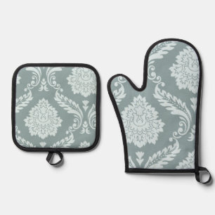 Set De Manoplas Arte Rococó Damask I Azul Huevo de Pato+Verde Teal