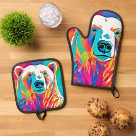 Set De Manoplas Arte vibrante de cabeza de oso
