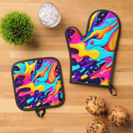 Set De Manoplas Arte vibrante de caos de color