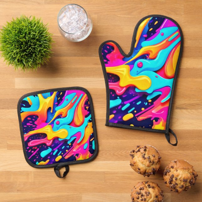 Set De Manoplas Arte vibrante de caos de color (De arriba hacia abajo)