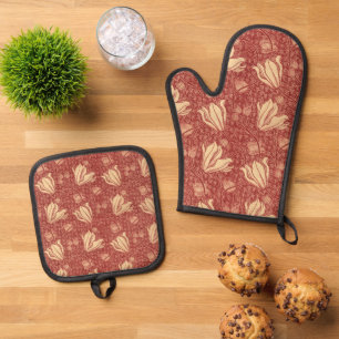 Set De Manoplas Arthur Wilcock La Vidintage Floral Rojo Patrón