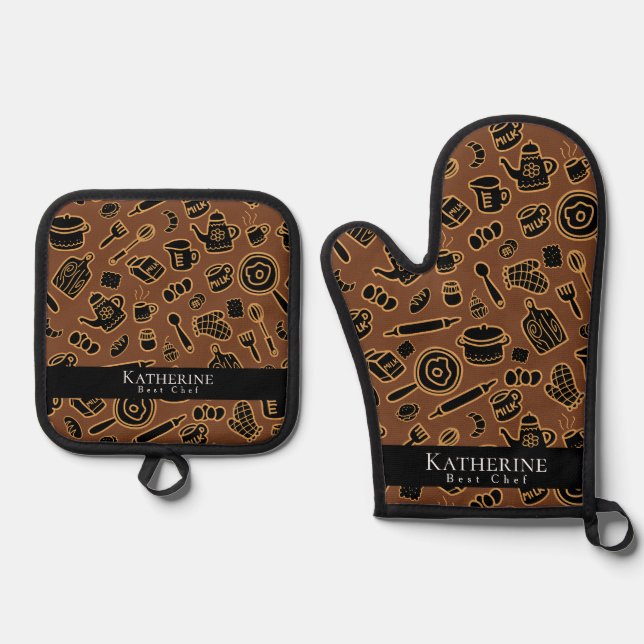 Set De Manoplas Artículos de cocina Black Brown (Anverso)