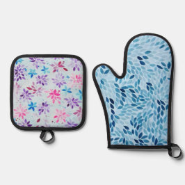 Set De Manoplas Artist Mix: Blue Petals & Colorful Watercolor