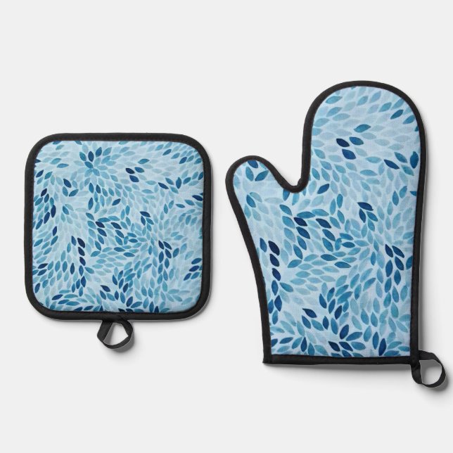 Set De Manoplas Artistic Blue Petals Watercolor Pattern (Anverso)