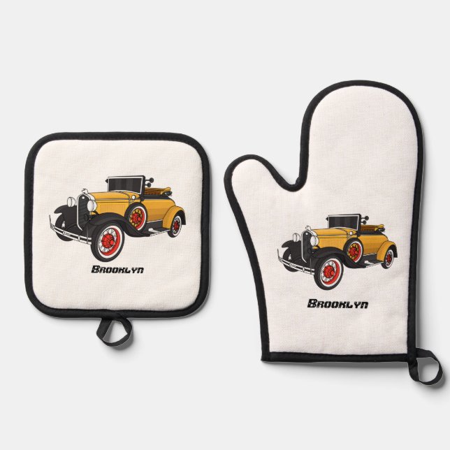Set De Manoplas Auto amarillo clásico 1931 (Anverso)