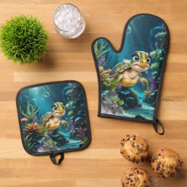 Set De Manoplas Aventuras submarinas con la alegre tortuga.