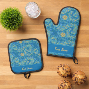 Set De Manoplas Azul Brillante y Amarillo Dorado Sol y Cielo de Va