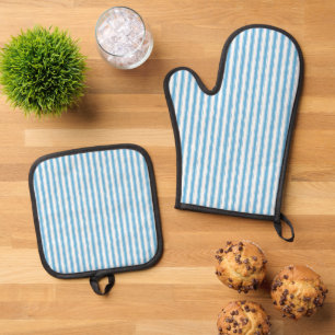 Set De Manoplas Azul caprichoso Preppy raya blanca