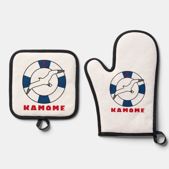 Set De Manoplas Azul de la Marina de los Anillos de Gaviota y Nata (Anverso)