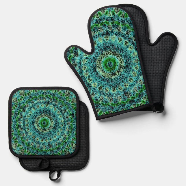 Set De Manoplas Azul de playa y telaraña verde (Anverso/Reverso)