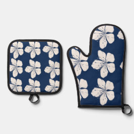 Set De Manoplas Azul marino tropical y blanco