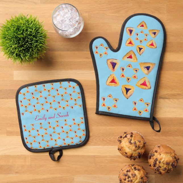 Set De Manoplas Azul personalizable de Purim Hamantaschen (De arriba hacia abajo)