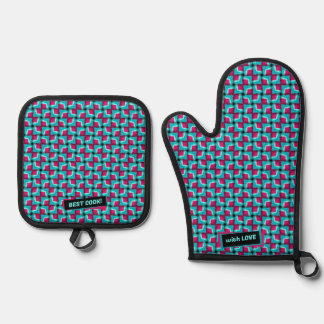 Set De Manoplas Azul Rosa Patrón Moderno Lindo