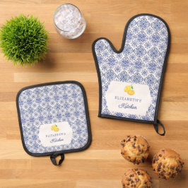 Set De Manoplas Azulejo Azul De Limón Italiano Personalizado Medit