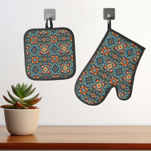 Set De Manoplas Azulejo Cerámico Talavera Fiesta Mexicana