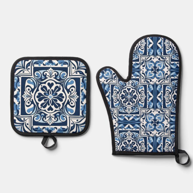 Set De Manoplas Azulejos Azules de Talavera (Anverso)