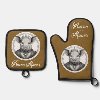 Set De Manoplas Bacon Manor Oven Mitt y Pot Holders