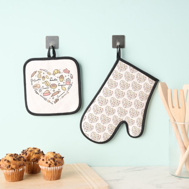 Set De Manoplas Baker Heart Funny Bakery Baking Pastry Chef (Insitu (colgante))
