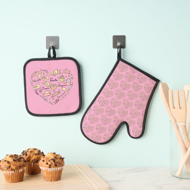 Set De Manoplas Baker Heart Funny Bakery Baking Pastry Chef (Insitu (colgante))