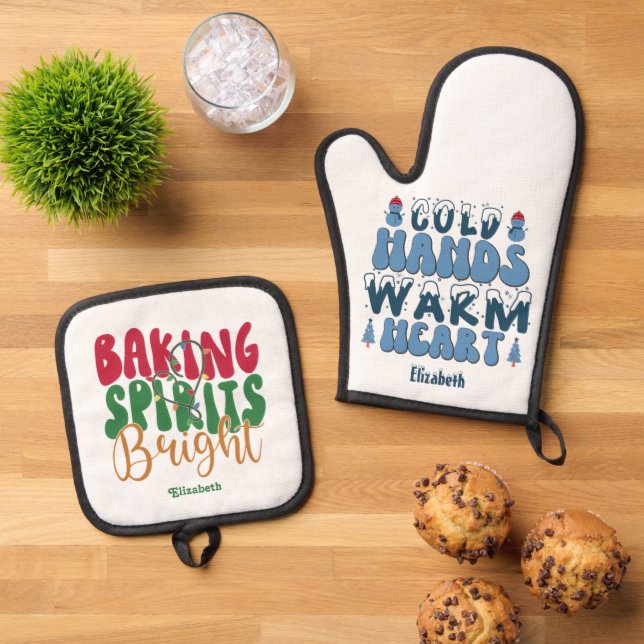 Set De Manoplas Baking Spirits Bright & Cold Hands Warm Heart Navi (De arriba hacia abajo)