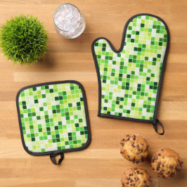 Set De Manoplas Baldosas de piscina, mosaicos verdes, patrón geomé