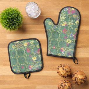 Set De Manoplas Baldosas Monograma Flores Silvestres