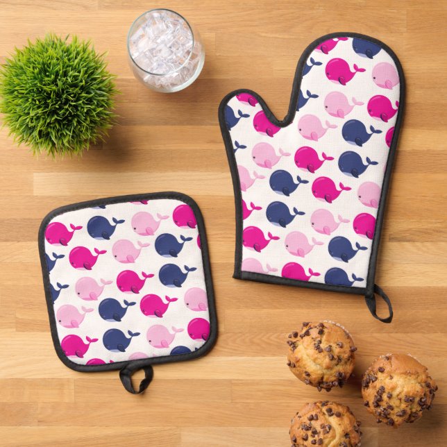 Set De Manoplas Ballenas, Patrón De Ballenas, Animales Marinos (De arriba hacia abajo)