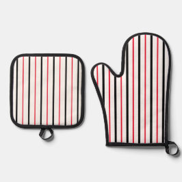 Set De Manoplas Bandas verticales negras, blancas y rojas