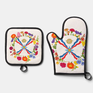 Set De Manoplas Bandera asiria Oven Mitt y Pot Holders