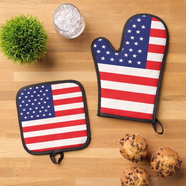 Set De Manoplas Bandera estadounidense Imprimir Potholder y Oven M (De arriba hacia abajo)