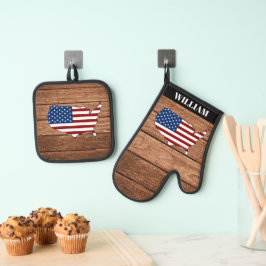 Set De Manoplas Bandera estadounidense Wooden Moderno Personalizad