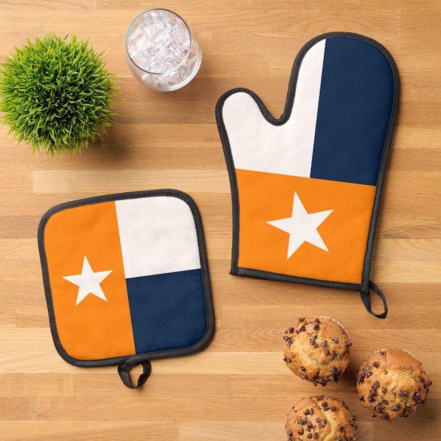Set De Manoplas Bandera Estatal de naranja y Marina Azul de Texas (De arriba hacia abajo)