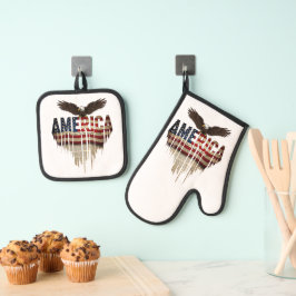 Set De Manoplas Bandera gruesa de Estados Unidos y águila