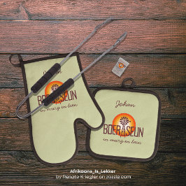 Set De Manoplas Barlovento BOERSEUN personalizado Afrikaans Braai 