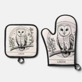 Set De Manoplas Barn Owl Bird Picture Line Art Black & White