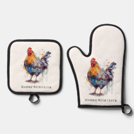 Set De Manoplas Barnyard Splendor: Hen acuarela, personalizado