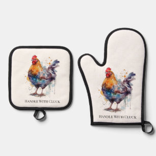 Set De Manoplas Barnyard Splendor: Hen acuarela, personalizado