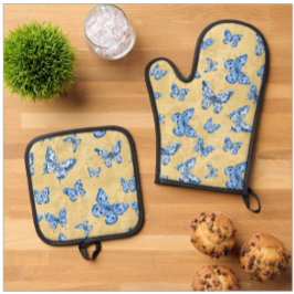 Set De Manoplas Barreras azules chinas vintage Damask