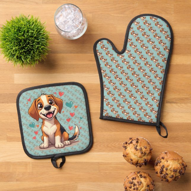 Set De Manoplas Beagle de Kawaii con perro lúgubre (De arriba hacia abajo)