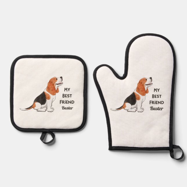 Set De Manoplas Beagle Dog My Best Friend Custom Name (Anverso)