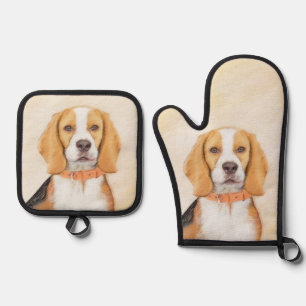 Set De Manoplas Beagle English Painting Tri Tricolor Cute Dog Art