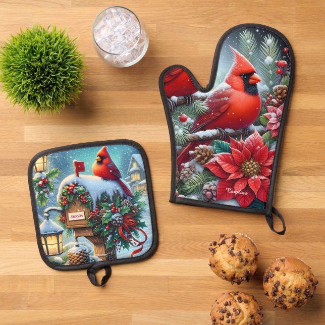 Set De Manoplas Beautiful Red Winter Cardinals (De arriba hacia abajo)
