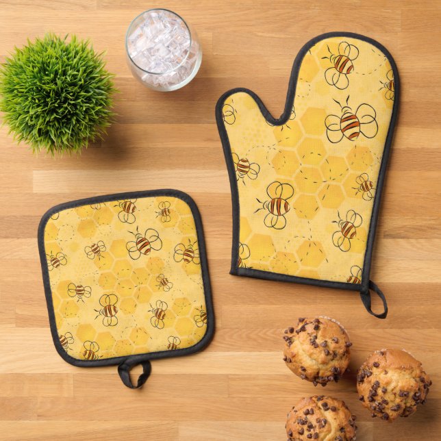 Set De Manoplas Bee Buzzing Honey Bees Cute (De arriba hacia abajo)