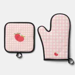 Set De Manoplas Berry Sweet Fresa Rosa Gingham | Decoración de Fie