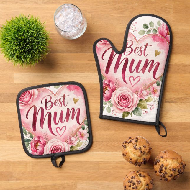 Set De Manoplas Best Mum Aquarell Blumenherz Design (De arriba hacia abajo)