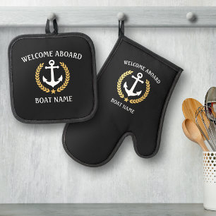 Set De Manoplas Bienvenida a bordo Nombre del barco Anchor Estrell