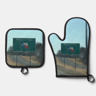 Set De Manoplas Bienvenido al cartel de Texas Oven Mitt y Pot Hold