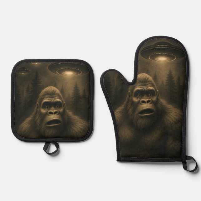 Set De Manoplas Bigfoot Sasquatch Alien UFO Funny (Anverso)