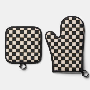Set De Manoplas Black & Antique White Checkered