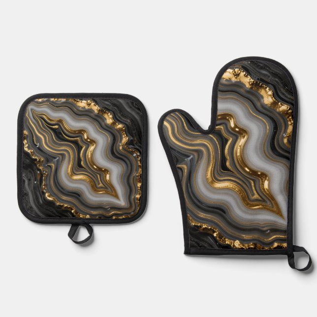 Set De Manoplas Black Gold Agate Geode Luxury Marble (Anverso)
